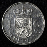 Netherlands Juliana Nickel  1980 1 Gulden 25 mm Last Year  KM# 184a  (27 947)