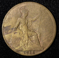Great Britain George V Bronze 1916 1 Penny KM# 810 (28 286)