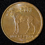 Norway Olav V Bronze 1964 5 Øre 27 mm UNC KM# 405 (30 072)