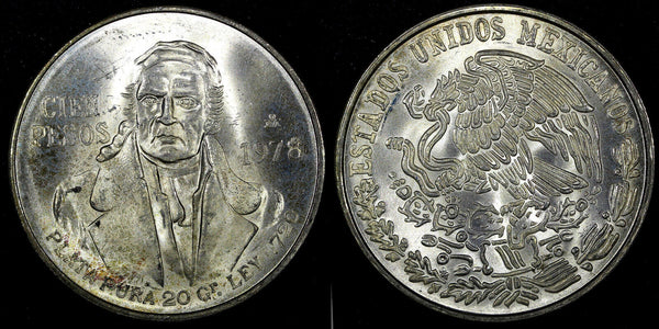 Mexico ESTADOS UNIDOS MEXICANOS Silver 1978 Mo 100 Pesos UNC 39mm KM# 483.2 (17)