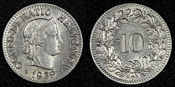 Switzerland Nickel 1939 B 10 Rappen Libertas UNC KM# 27b (27 266)