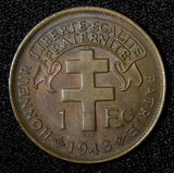 Cameroon Bronze 1943 1 Franc with "LIBRE" Rooster ch.XF Toned KM# 7 (28 592)