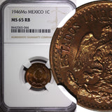 MEXICO Bronze 1946 Mo 1 Centavo NGC MS65 RB Nice Red Toned KM# 415  (044)