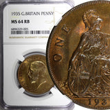 GREAT BRITAIN George V Bronze 1935 1 Penny NGC MS64 RB NICE TONING KM# 838 (05)