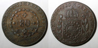 BRAZIL Pedro I Copper 1828 B 80 Reis Nice Brown Bahia Mint 40 mm KM# 366.2 (451)
