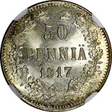 Finland Nicholas II Silver 1917 S 50 Penniä Civil War Issue NGC MS66 KM# 20 (18)