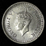India-British George VI Silver 1943 (B) 1/2 Rupee Bombay UNC Luster KM# 552 (26)