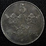 Sweden Gustaf V Iron 1949 5 Öre aUNC KM# 812 (24 095)