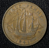 Great Britain George VI Bronze 1941 1/2 Penny  KM# 844 (28 915)