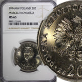 POLAND 1974 MW  20 Zlotych Marceli Nowotko NGC MS65 1st Year TONED Y#69  (45)