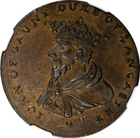 GREAT BRITAIN John of Gaunt Lancashire - Lancaster 1792 1/2 Penny Token NGC AU55