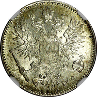 Finland Nicholas II Silver 1916 S 50 Penniä NGC MS66 GEM BU COIN KM# 2.2 (014)