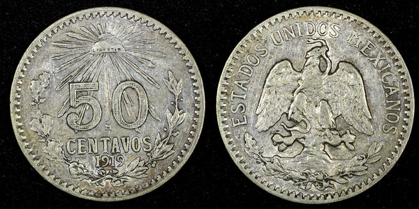 Mexico ESTADOS UNIDOS MEXICANOS Silver 1919 50 Centavos KM# 446 (27 240)