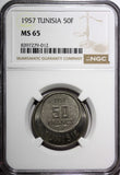 TUNISIA Muhammad VIII 1957 50 Francs NGC MS65 GEM BU KM# 275 (012)