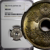 JAPAN Taisho (1912-1926) Copper-Nickel T8 (1919) 5 Sen NGC MS64  Y# 43  (017)