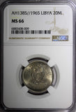 LIBYA Idris I Copper-Nickel AH1385 1965 20 Milliemes NGC MS66 GEM BU KM# 9 (09)