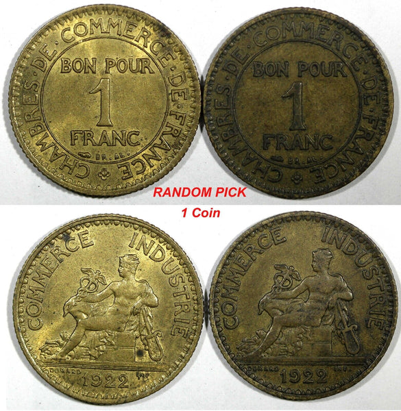 FRANCE 1922 1 Franc Chambers of Commerce KM# 876 RANDOM PICK (1 Coin) (24 940)