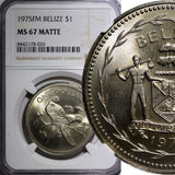 BELIZE 1975 FM $1.00 Dollar Scarlet Macaw NGC MS67 MATTE TOP GRADED KM# 43 (026)