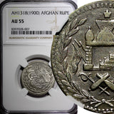 Afghanistan Abdur Rahman Silver AH1318 (1900) Rupee 1 YEAR SCARCE NGC AU55 KM830