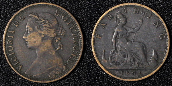Great Britain Victoria Bronze 1891 Farthing KM# 753  (28 312)