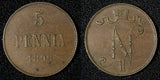 Finland under Russia Nicholas II Copper 1899 5 Pennia KM# 15 (28 721)