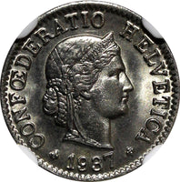 SWITZERLAND Nickel 1937 5 Rappen NGC MS66 GEM BU  Toned KM# 26b (035)