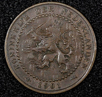 Netherlands Wilhelmina I Bronze 1901 1 Cent XF KM# 131  (24 836)