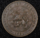 Netherlands Wilhelmina I Bronze 1901 1 Cent XF KM# 131  (24 836)