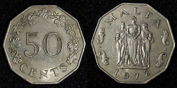 MALTA Copper-Nickel 1972 50 Cents Great Siege Monument KM# 12 (27 963)