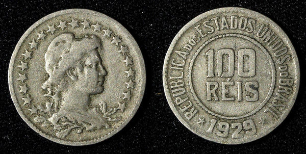 BRAZIL Copper-Nickel 1929 100 Reis Rio de Janeiro Mint KM# 518 (27 597)