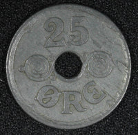 Denmark Christian X German Occupation Zinc 1945 25 Ore WWII Issue KM# 823.2a(9)