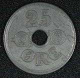 Denmark Christian X German Occupation Zinc 1945 25 Ore WWII Issue KM# 823.2a(9)