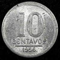 BRAZIL Aluminum 1956 10 Centavos Better Date Mintage-741,000 XF KM# 561  (809)