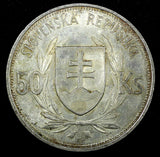 SLOVAKIA Jozef Tiso Silver 1944 50 Korun WWII Issue 34mm 1 Year Type KM# 10 (16)