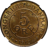 Denmark  Frederik VIII Bronze 1912  VBP GJ 5 Øre NGC MS63 BN KM# 806 (08)