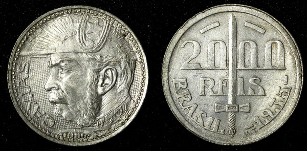 Brazil Silver 1935 2000 Reis Duke of Caxias 1 YEAR TYPE XF KM# 535 (27 504)