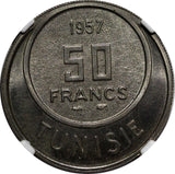 TUNISIA Muhammad VIII 1957 50 Francs NGC MS65 GEM BU KM# 275 (012)