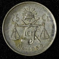 Mexico ESTADOS UNIDOS MEXICANOS Silver 1950 25 Centavos Scale XF KM# 443 (825)