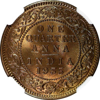 India-British George V Bronze 1935 (C) 1/4 Anna NGC MS64 BN KM# 512 (018)