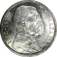 Czechoslovakia Silver 1937 20 Korun Death of President Masaryk NGC MS63 KM#18(7)