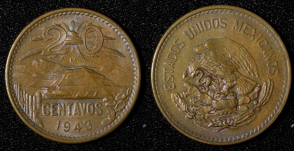 Mexico ESTADOS UNIDOS MEXICANOS Bronze 1943 20 Centavos 1st Year AU KM# 439 (0)