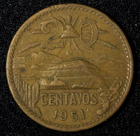 Mexico ESTADOS UNIDOS MEXICANOS Bronze 1951 Mo 20 Centavos SCARCE DATE KM#439(4)