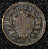 Switzerland Bronze 1897 B 2 Rappen Mintage-487,000 BETTER DATE KM# 4.2 (28 544)