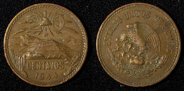 Mexico ESTADOS UNIDOS MEXICANOS Bronze 1944 20 Centavos  KM# 439 (27 583)