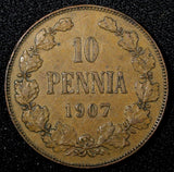 FINLAND Nicholas II Copper 1897-1916 10 Pennia KM#14 RANDOM PICK (1 COIN) (147)