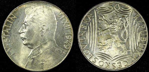 Czechoslovakia Silver 1949 50 Korun 70th Birthday - Josef  Stalin UNC KM# 28 (3)