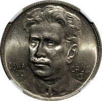 BRAZIL Oswaldo Cruz Copper-Nickel 1937 400 Reis NGC MS64 KM# 539 (030)