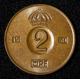 Sweden Gustaf VI Adolf Bronze 1960 TS 2 Ore GEM BU  KM# 821 (30 199)