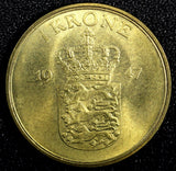 Denmark Frederik IX 1947 NS 1 Krone  BETTER DATE 1st Year GEM BU KM# 837.1 (801)