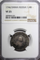 RUSSIA Elizabeth Silver 1746/5 MMD Polupoltinnik NGC VF25 TOP ONLY 1 GRADED RARE